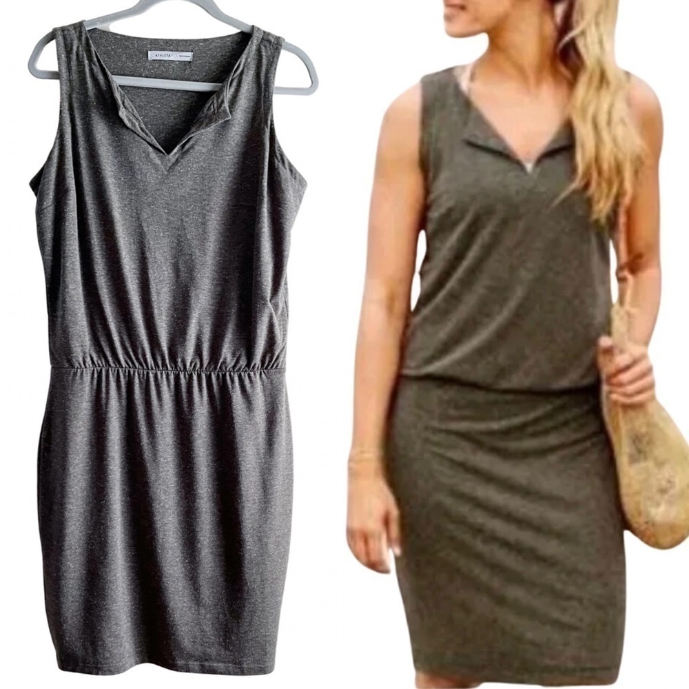 Athleta‎ Vida Sleeveless Dress in Heather Khaki Green, Size Small